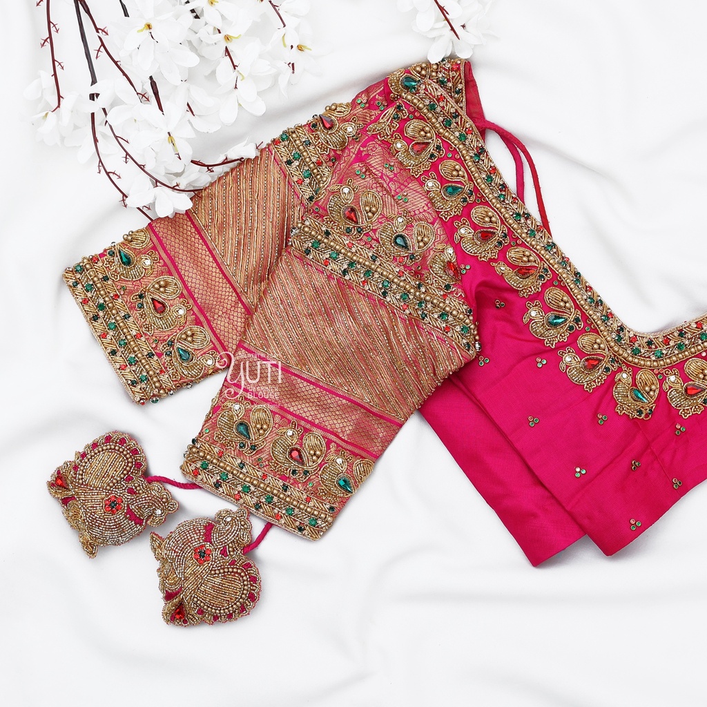 Pink Peacock Design Stitching