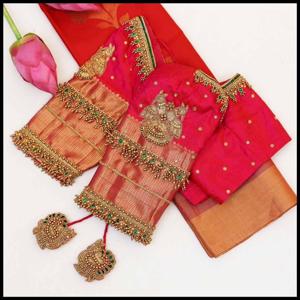 Pink Peacock Motifs Design  Stitching