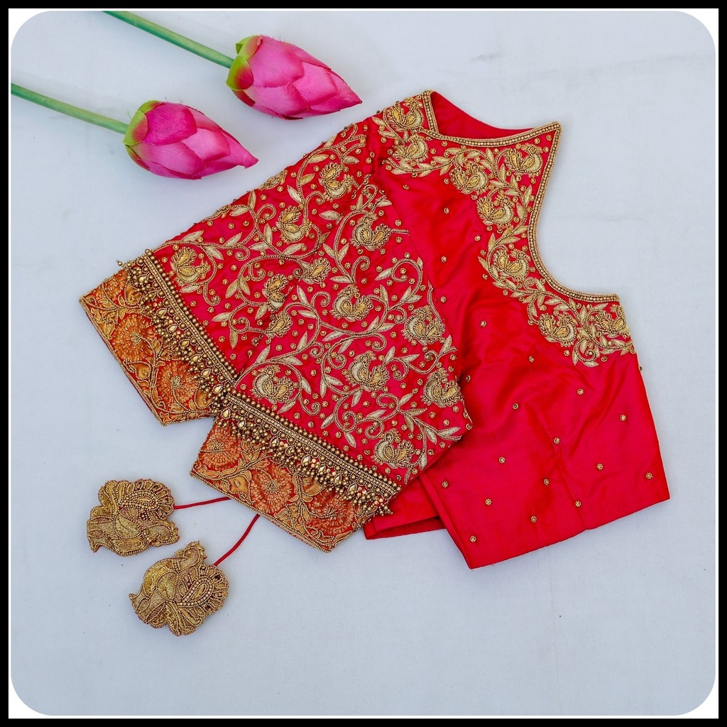 Pink Peacock Vein Design Stitching