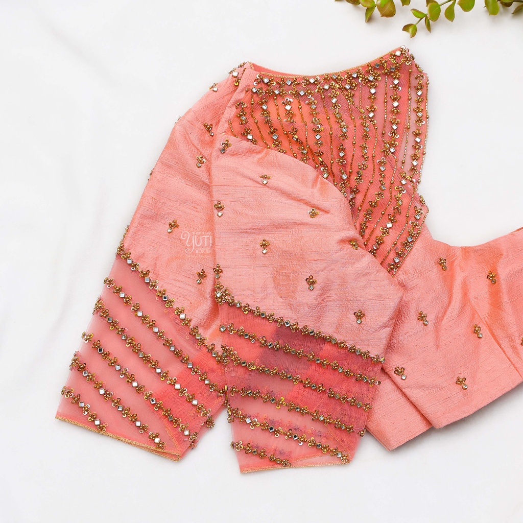 Pink Rose embroidery bridal blouse Stitching