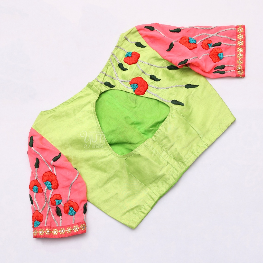 Pink With Green Shade Bridal Blouse | SIZE 34(adjustable up to 30- 36) Stitching