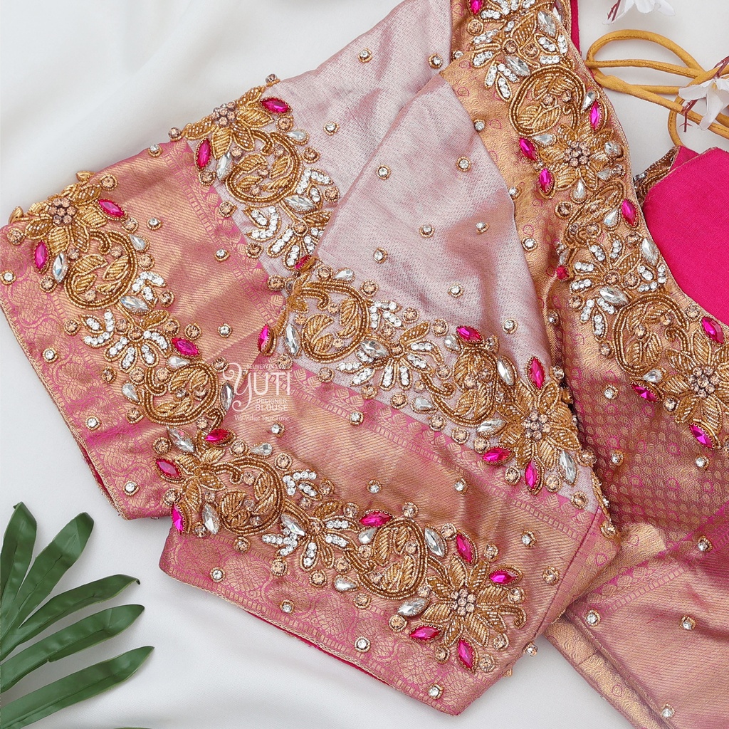 Pink Zardosi Creeper Design Stitching