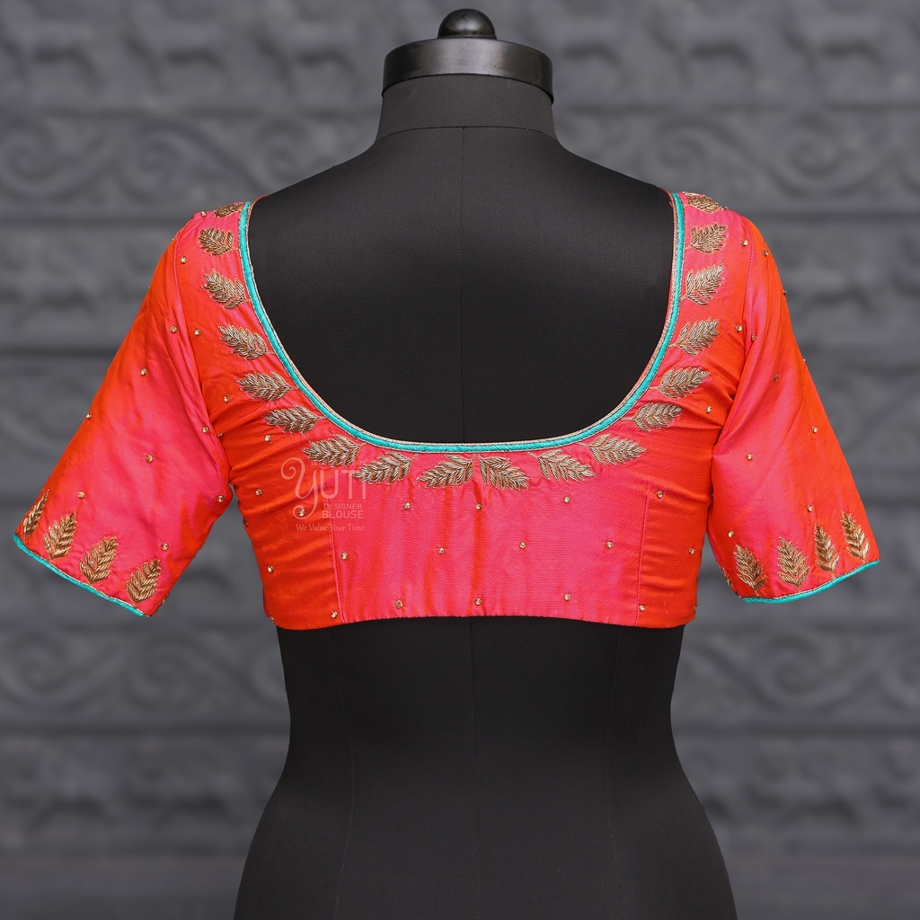 Pink and Orange combination aari work blouse || SIZE 32(adjustable up to 28- 34) Stitching