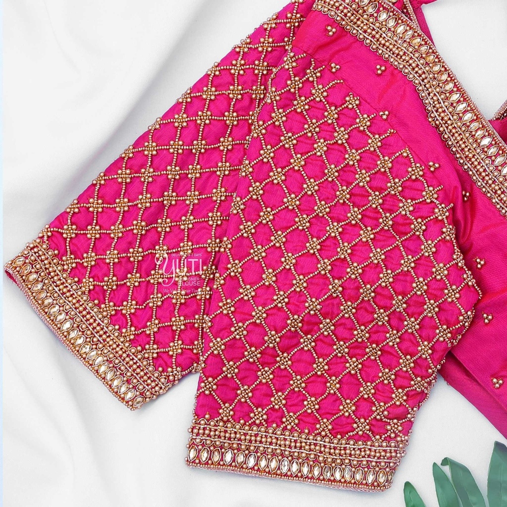 Pink checks bridal blouse Stitching