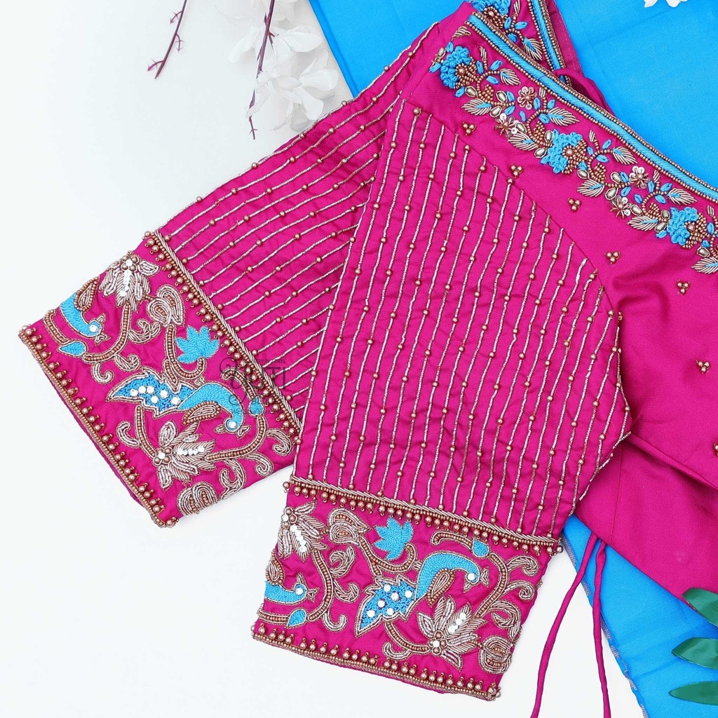 Pink creeper floral bridal blouse Stitching