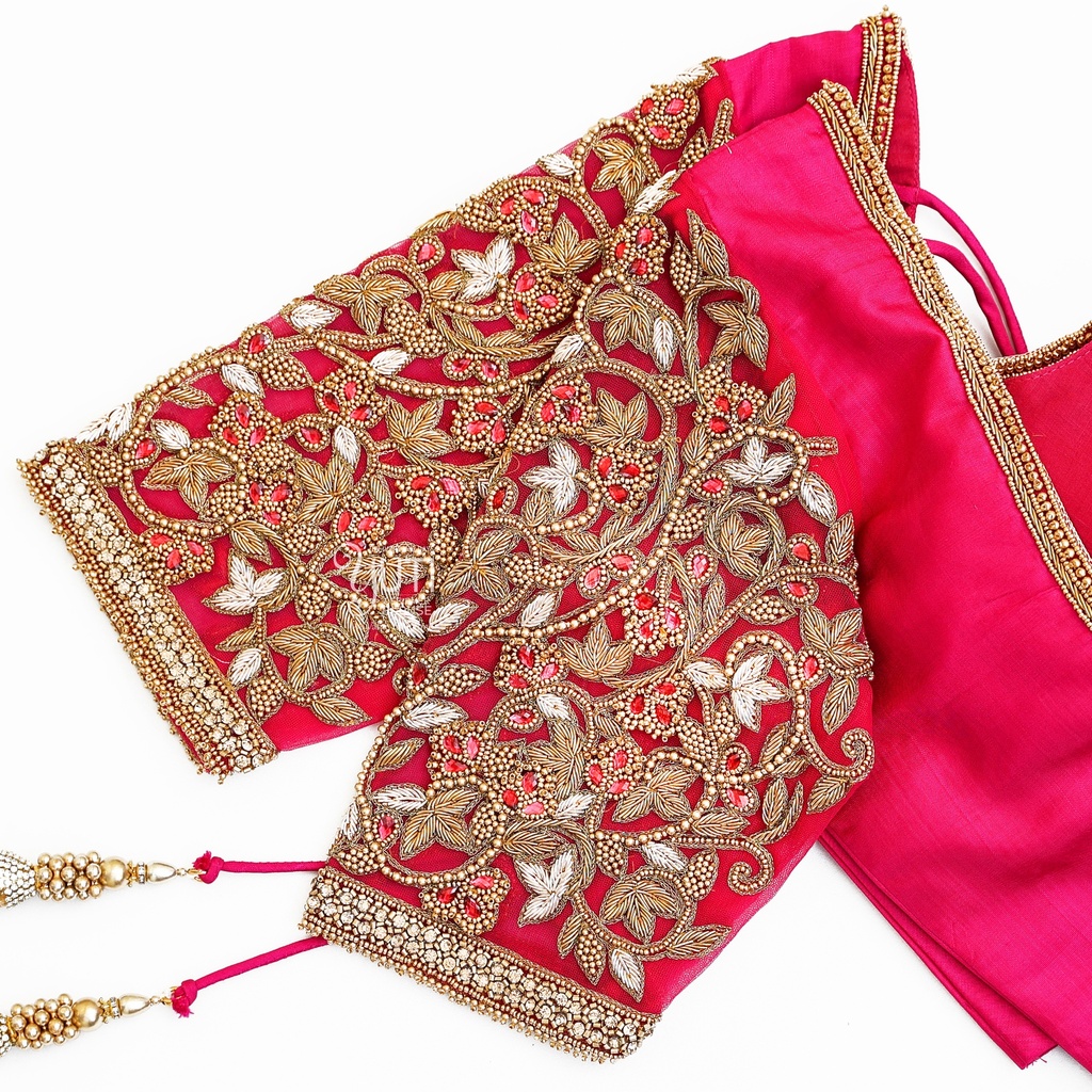 Pink cutwork floral design Stitching