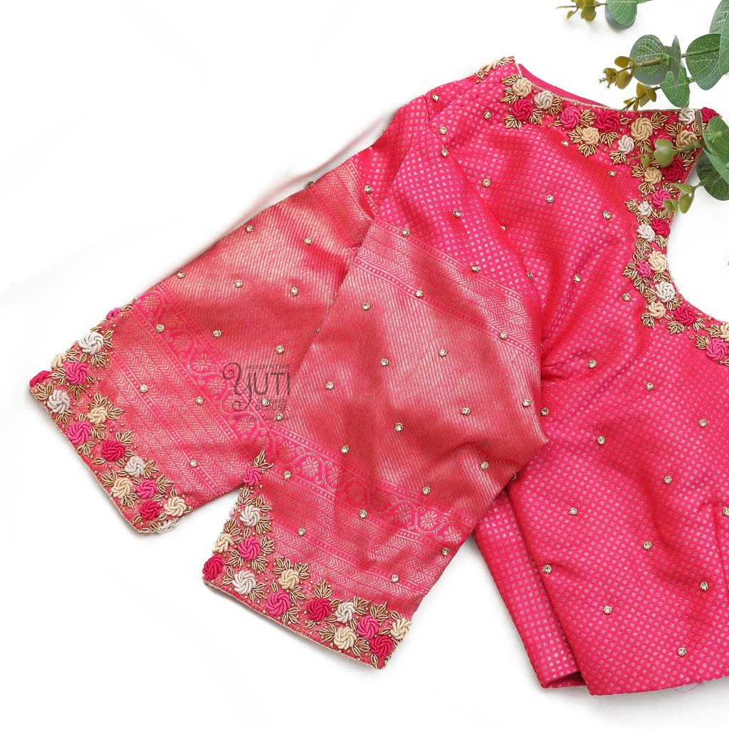 Pink embossed floral design Stitching