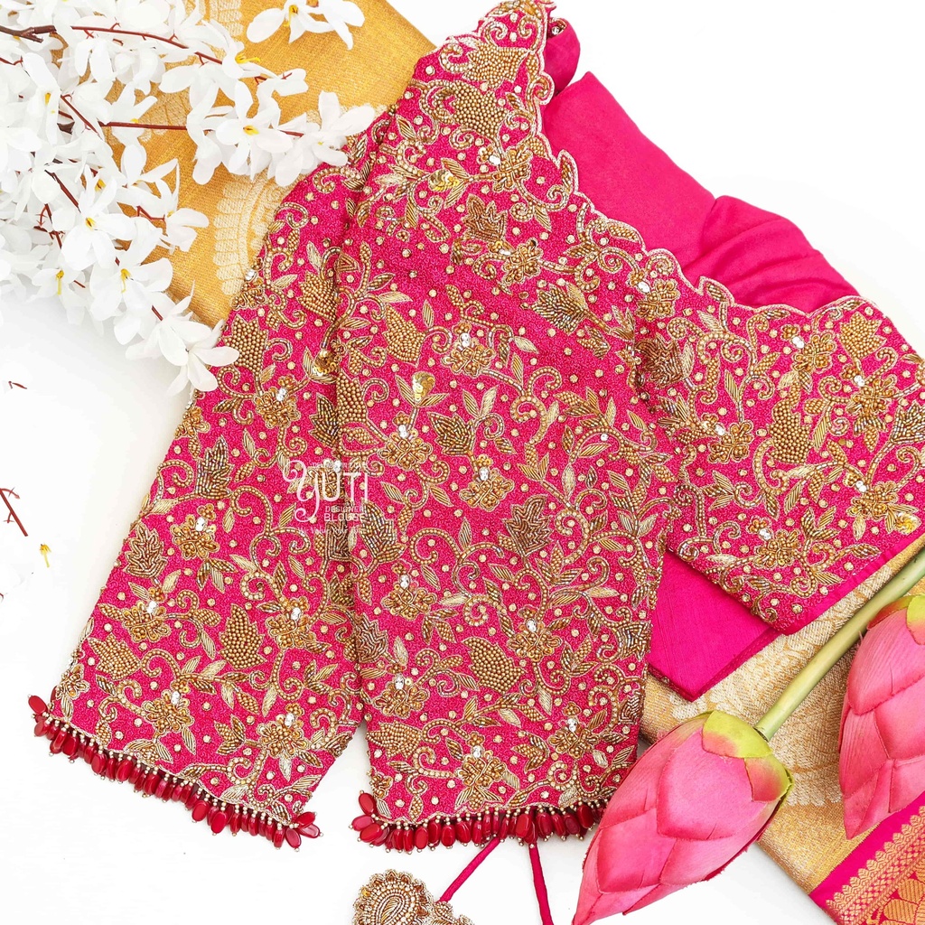 Pink floral bridal blouse Stitching