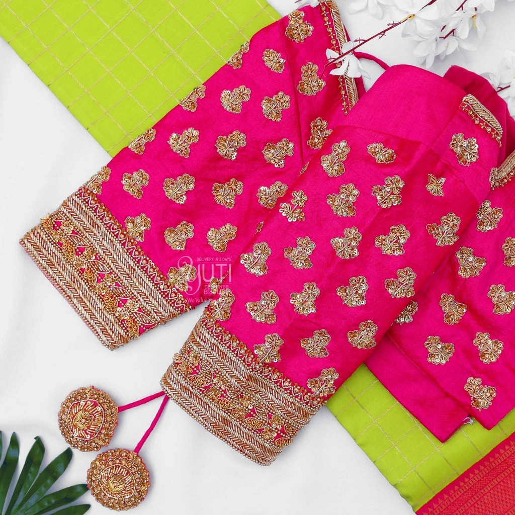 Pink floral motif bridal blouse Stitching