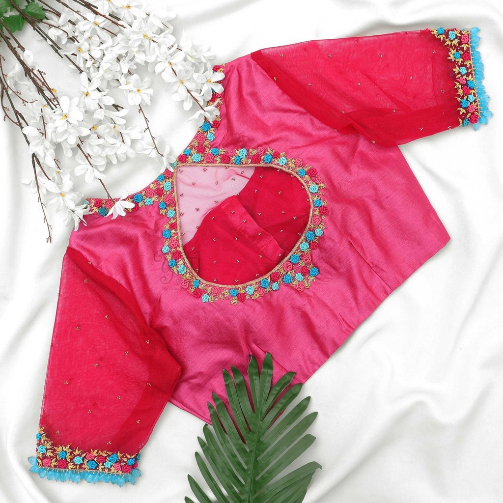 Pink floral thread work Stitching