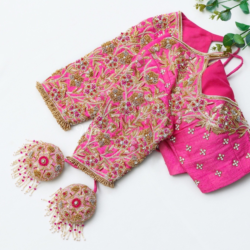 Pink floral zardosi design Stitching