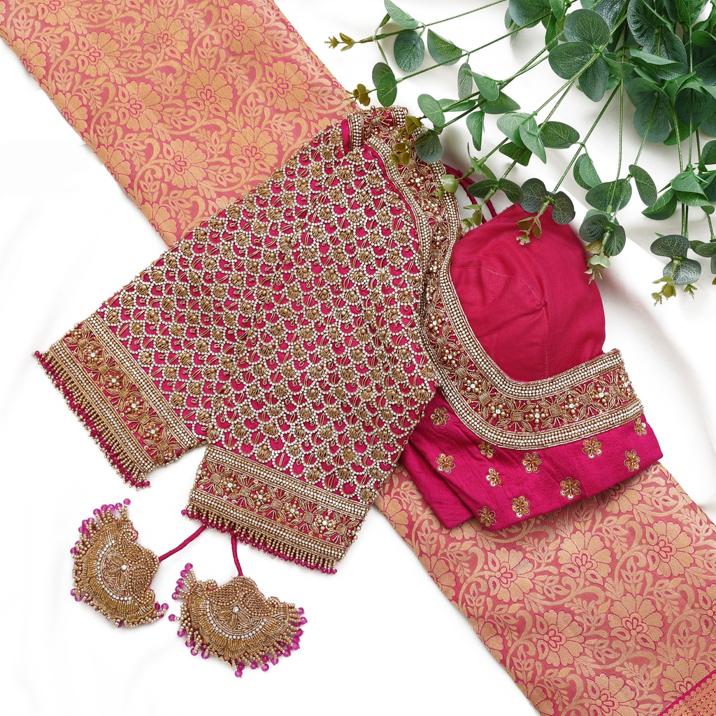 Pink scallop bridal blouse Stitching