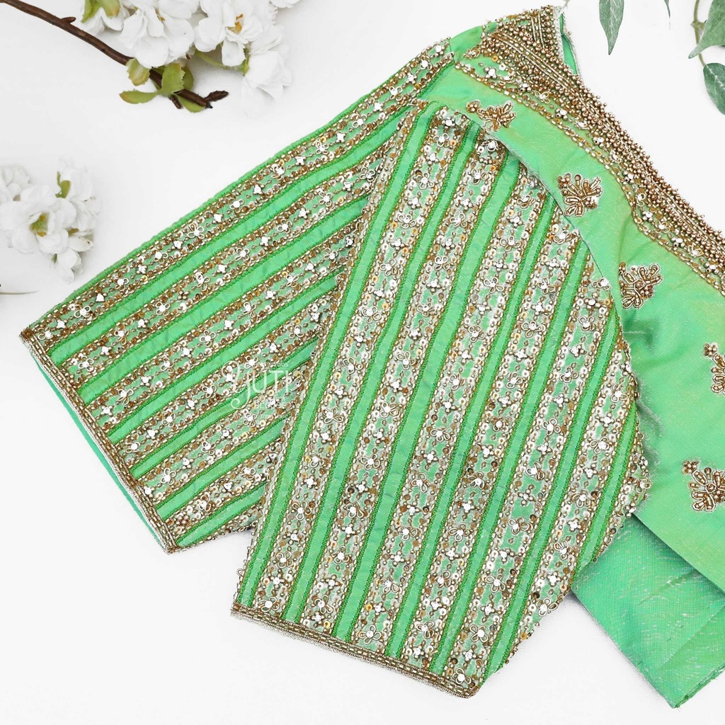 Pistha green vertical line bridal design Stitching