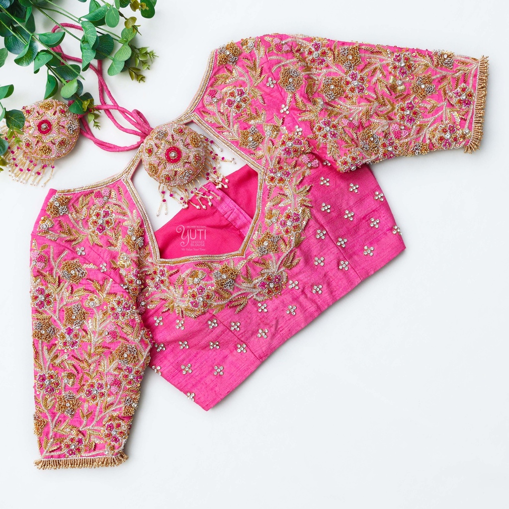 Pretty in pink with this stunning bridal blouse Stitching