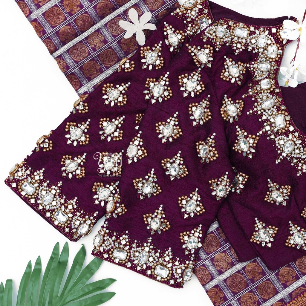 Purple blouse with jewel design Stitching