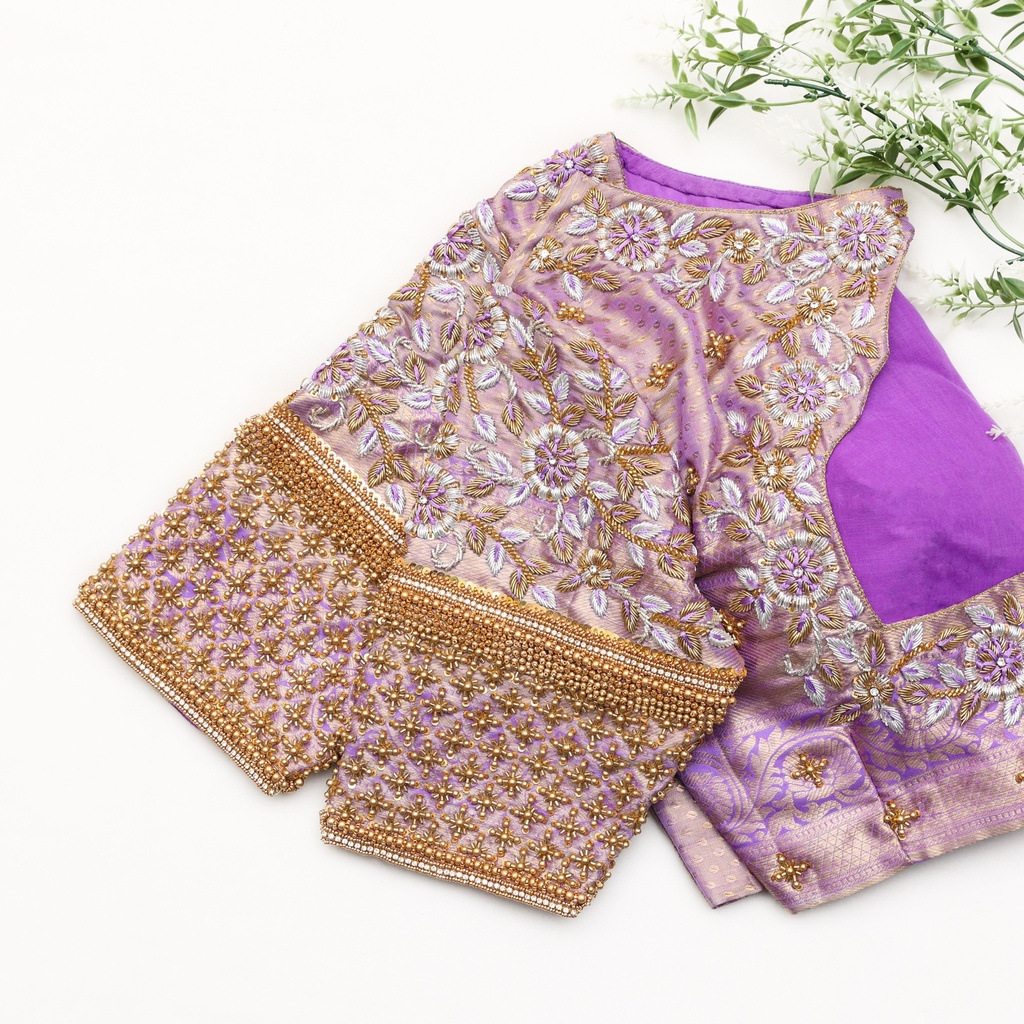 Purple color customized bridal blouse Stitching