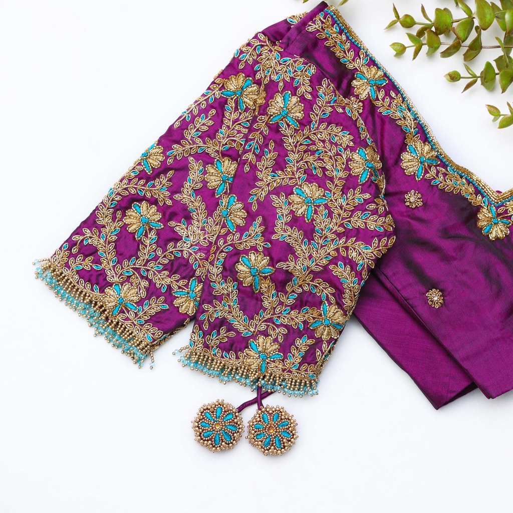 Purple hand embroidery bridal blouse Stitching