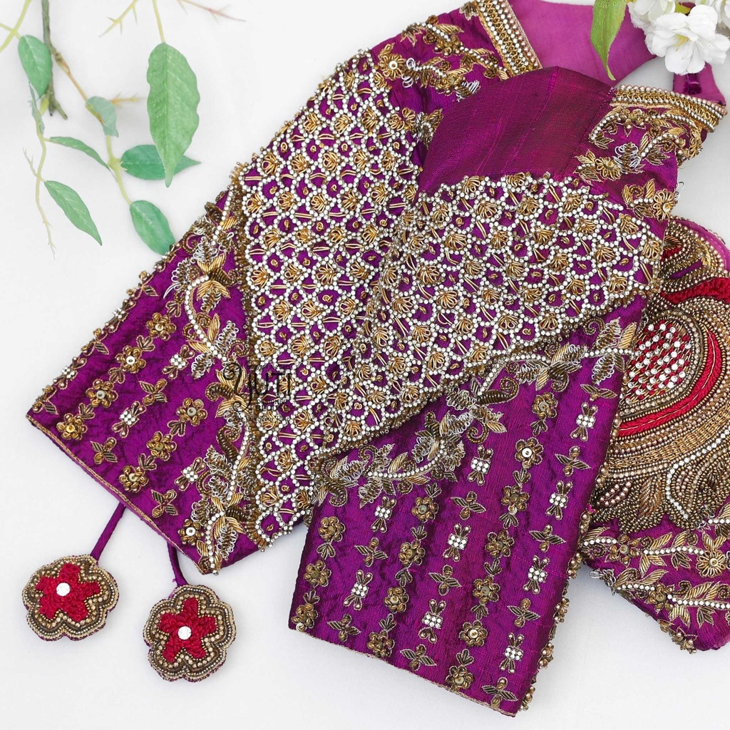 Purple heavy embossed peacock bridal Stitching