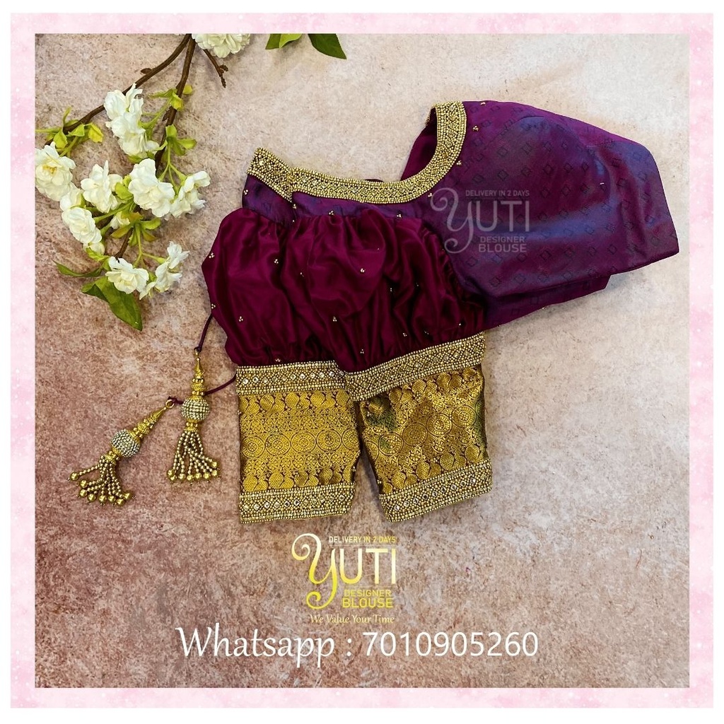 Purple kundan design blouse Stitching