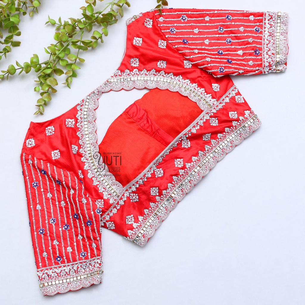 Red And Silver Bridal Blouse Stitching