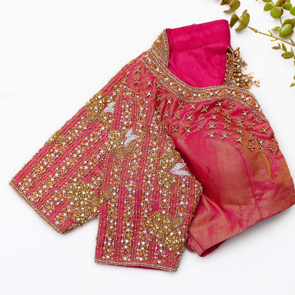 Red Brown embroidery bridal blouse Stitching