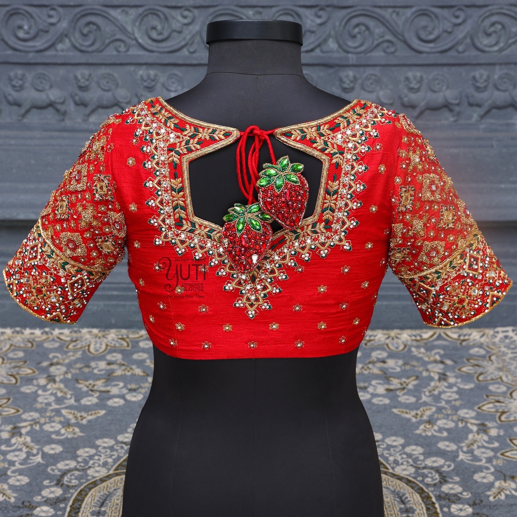 Red Diamond Motif Design Stitching