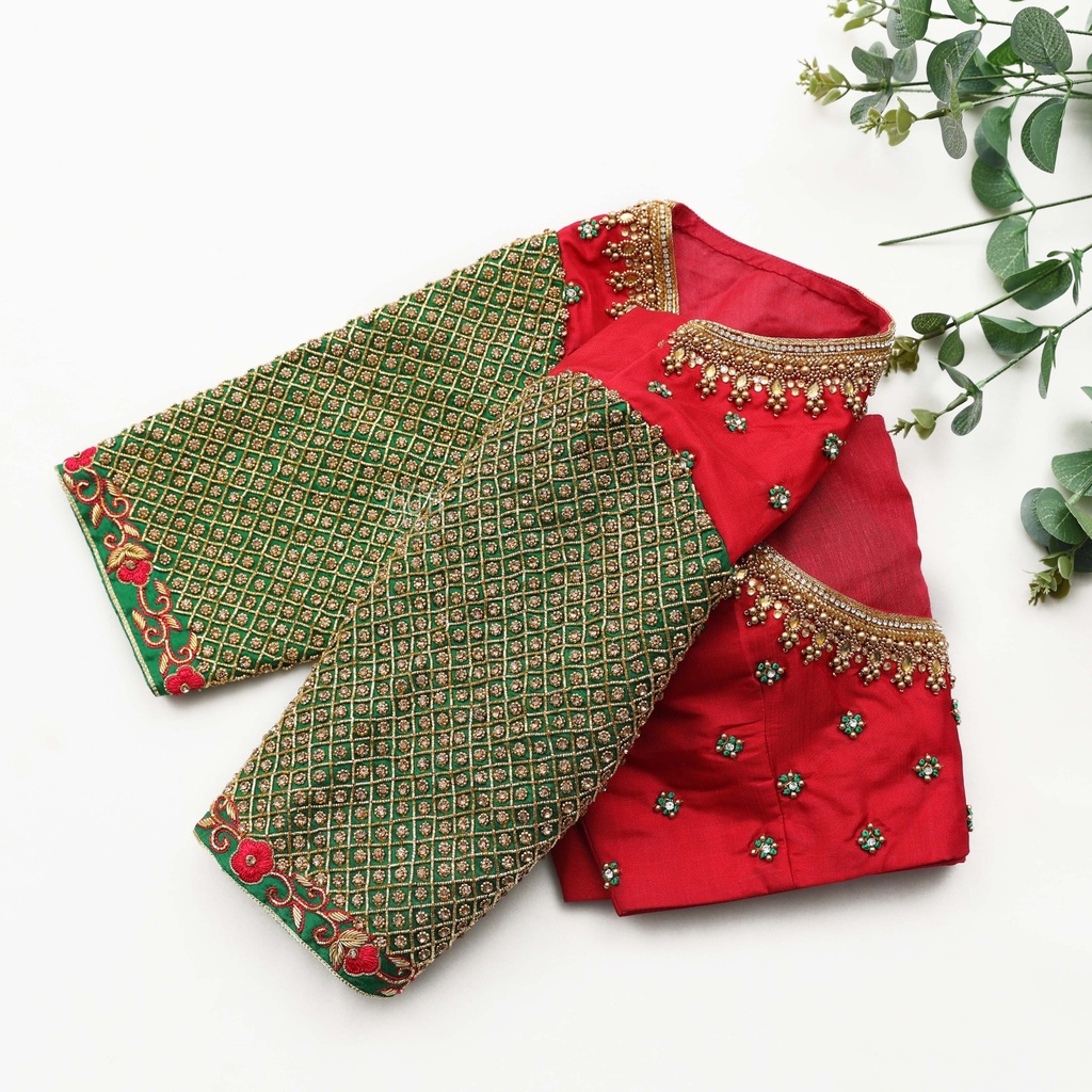 Red Wine embroidery blouse Stitching