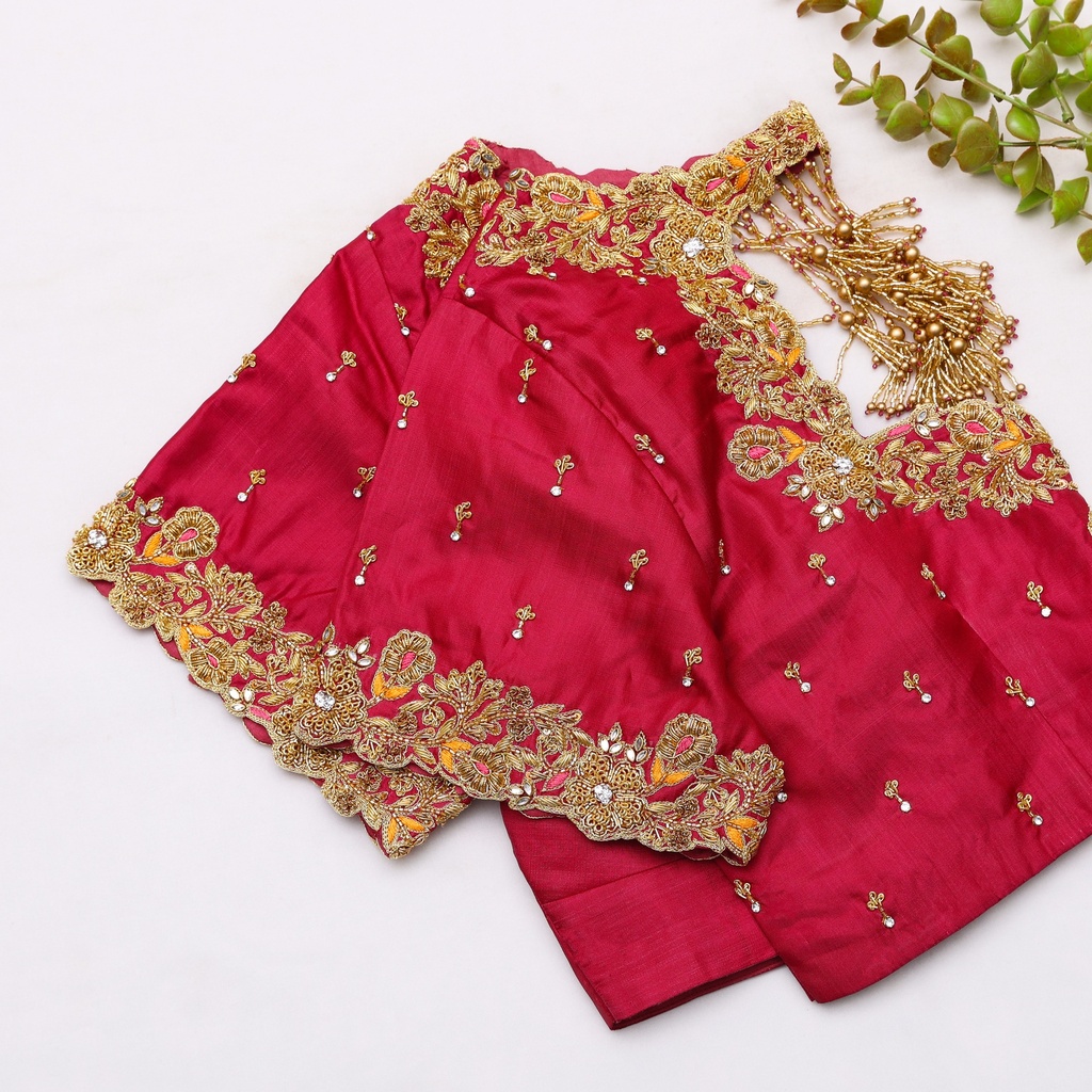 Red Wine embroidery bridal blouse Stitching
