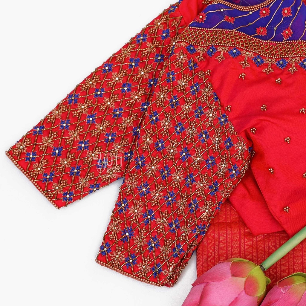 Red and ink blue checks design Stitching