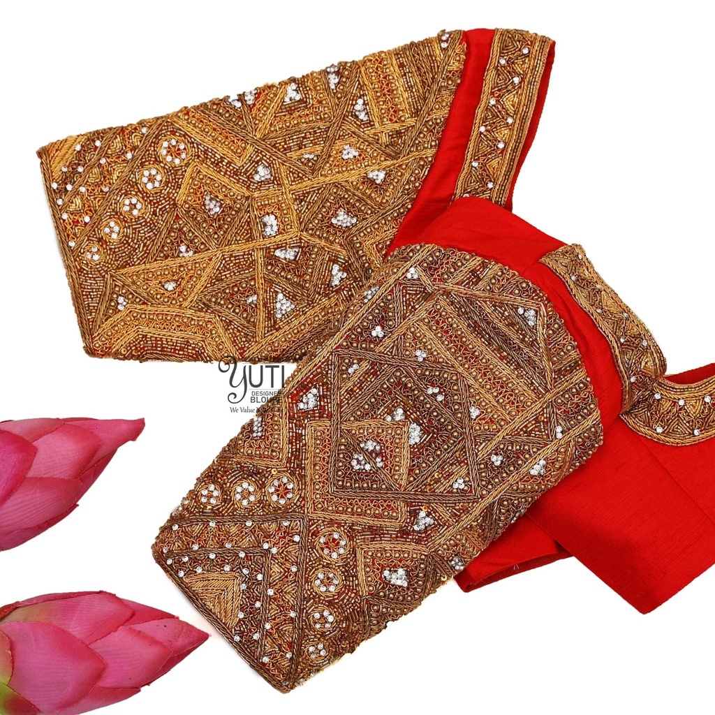 Red blouse with geometrical design Stitching