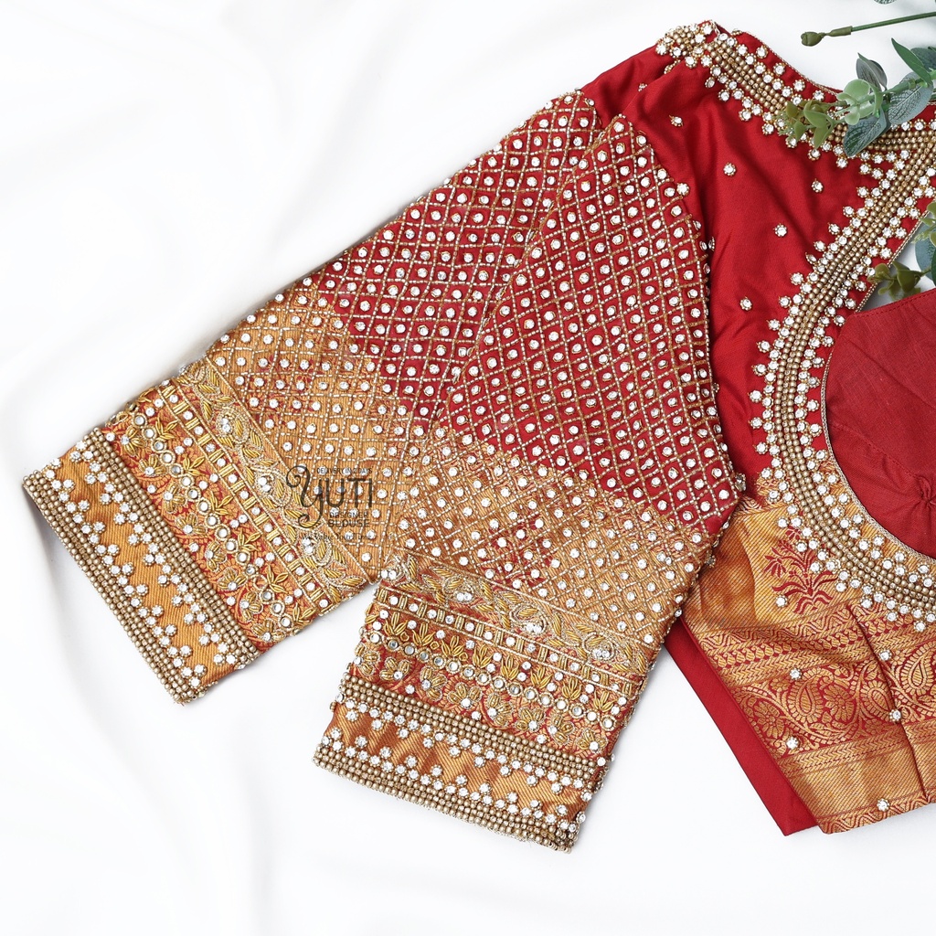 Red checks with highlight design Stitching