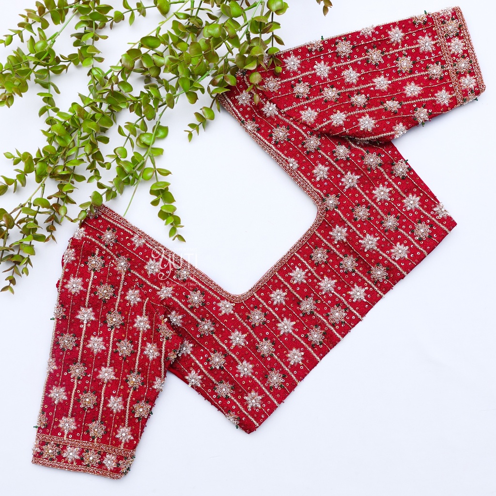 Red color with white embroidery stunning masterpiece Stitching