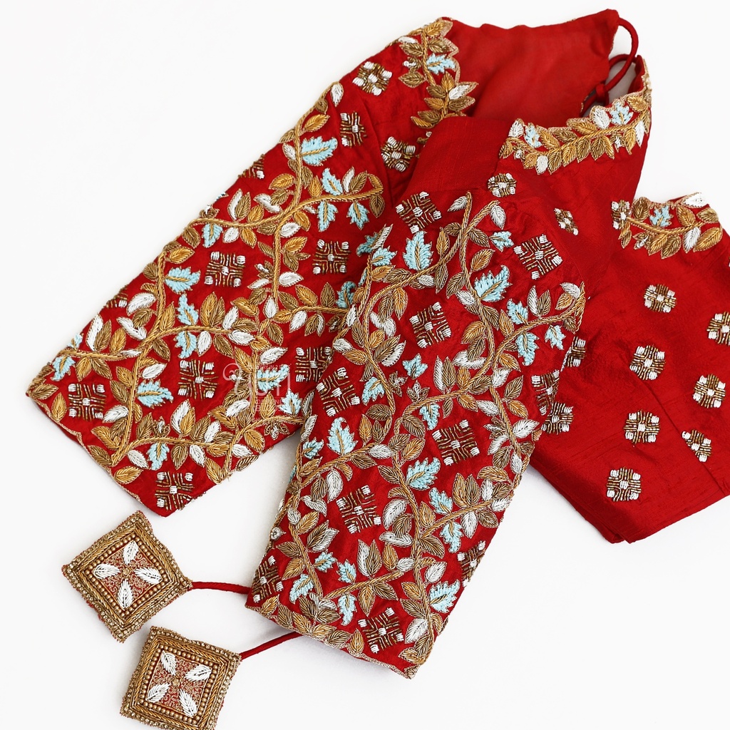 Red creeper leaf bridal blouse Stitching