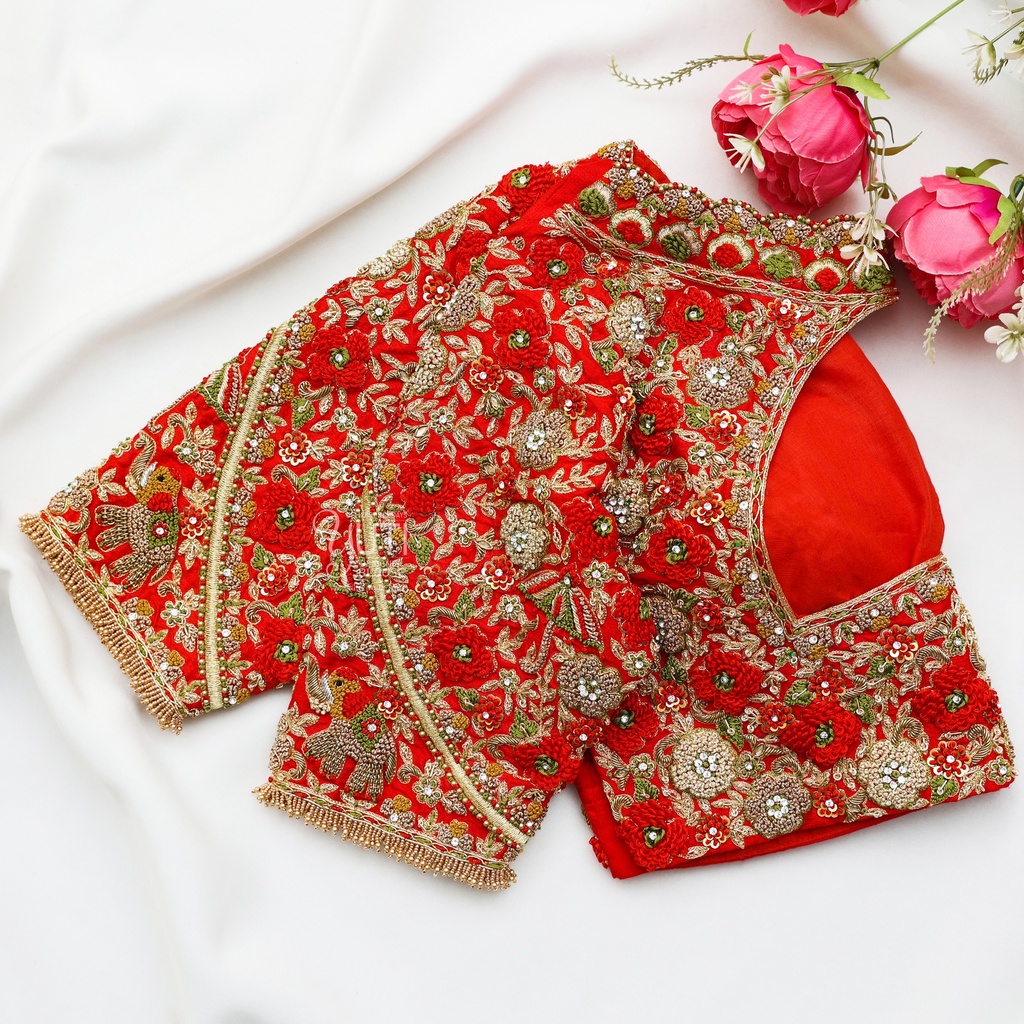 Red floral bridal blouse Stitching