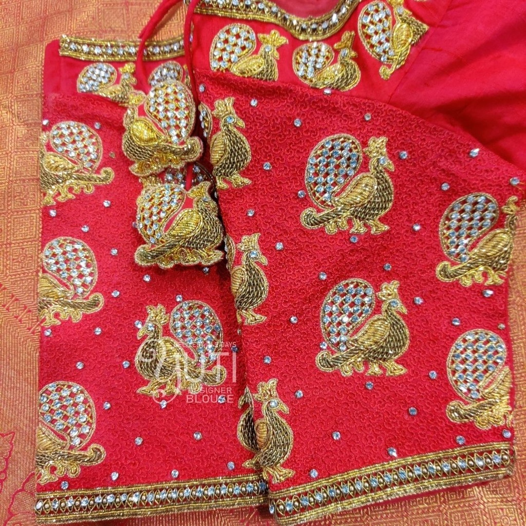 Red peacock design Stitching