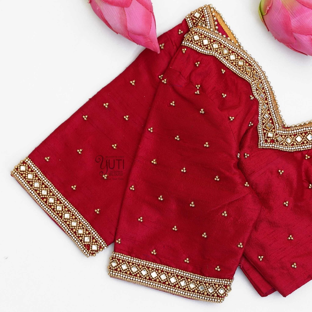 Red simple kundan blouse Stitching