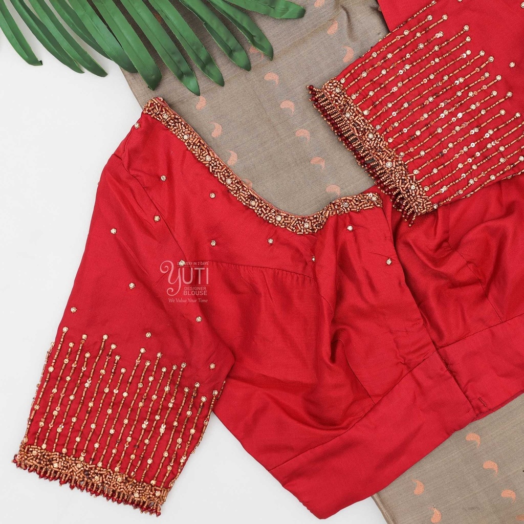 Red vertical line bridal blouse Stitching