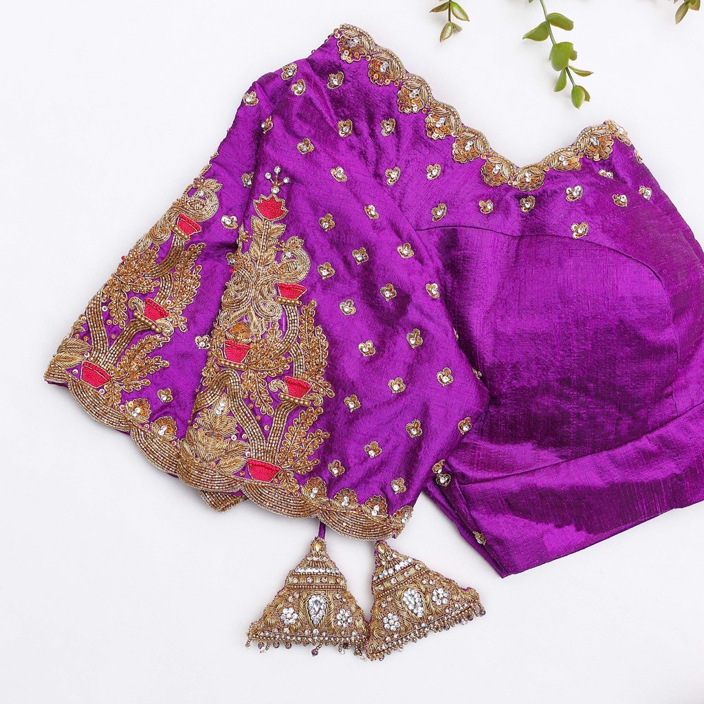 Royal Purple embroidery bridal blouse Stitching