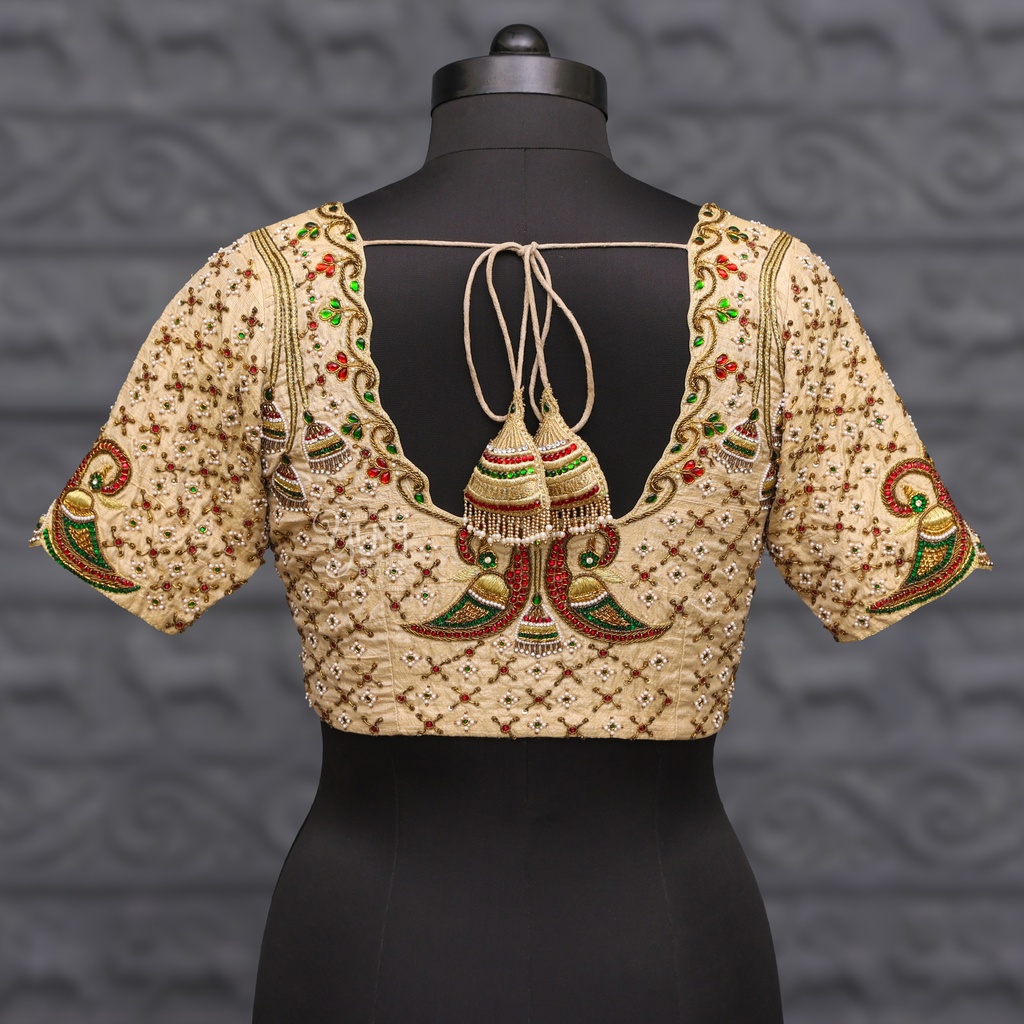 Sandal Aari work bridal blouse ||SIZE 38 (adjustable up to 34- 40) Tassels Not includes. Stitching