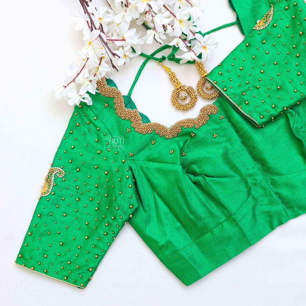 Stunning aqua green embroidery Blouse Stitching