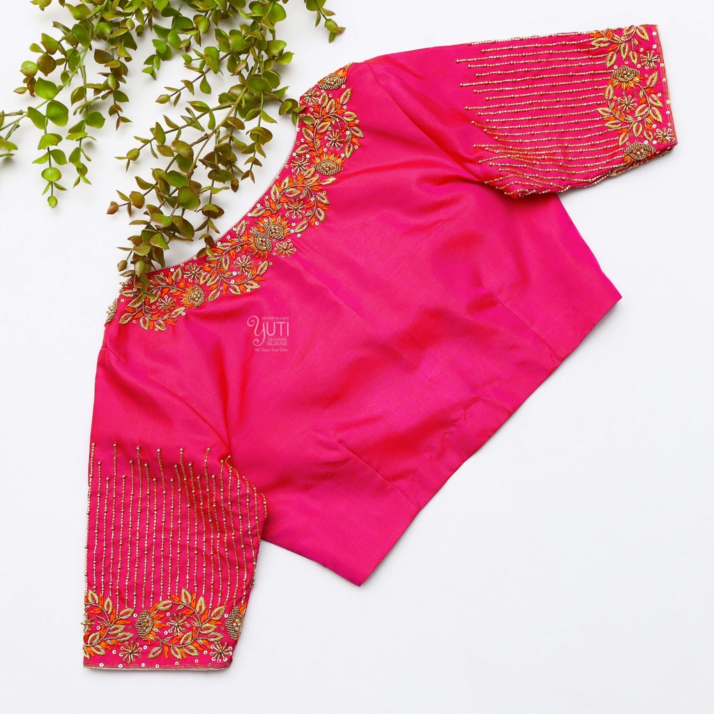 Stunning in this dark hot pink bridal blouse Stitching