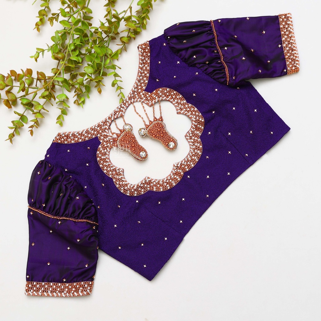 The Royal Purple Bridal Blouse is a true masterpiece Stitching