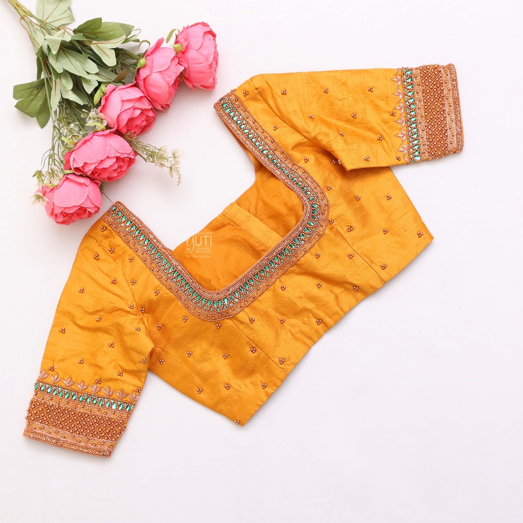 The allure of yellow color bridal embroidery blouses Stitching