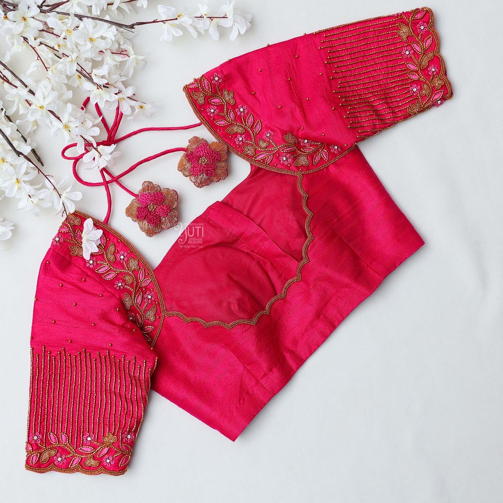 The beauty of red bridal blouses with intricate embroidery work Stitching