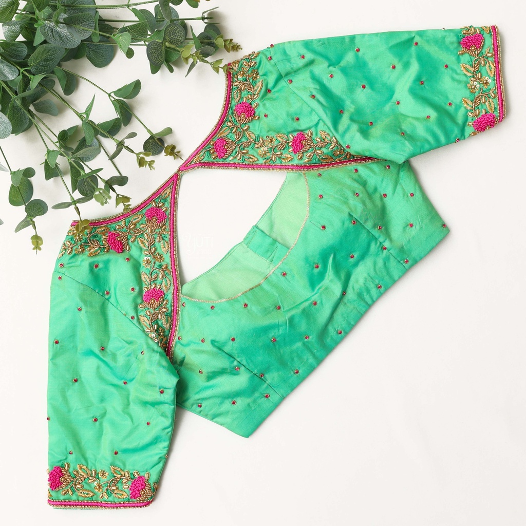 The fashion queen in new light teal bridal designer blouse Stitching