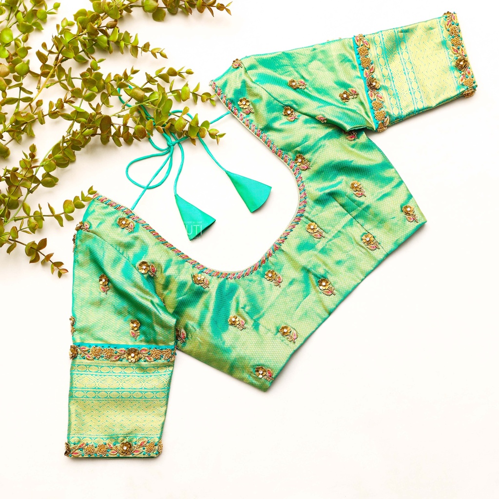 The most stunning Algae Green Bridal Blouse! Stitching