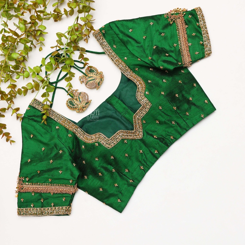 The new Light Forest Green Bridal Blouse Stitching