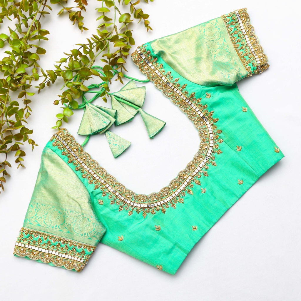 The perfect green embroidery bridal blouse Stitching