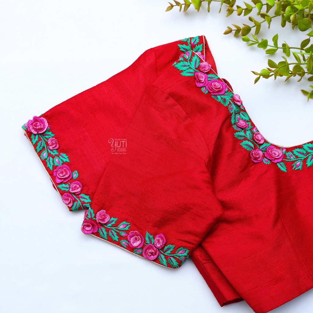 Venetian Red hand embroidery blouse Stitching