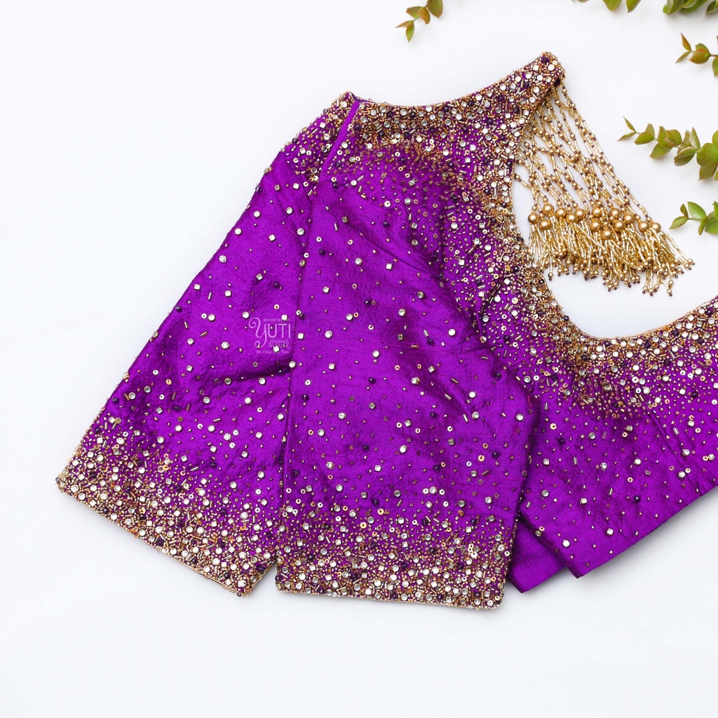 Vibrant Purple embroidery bridal blouse Stitching